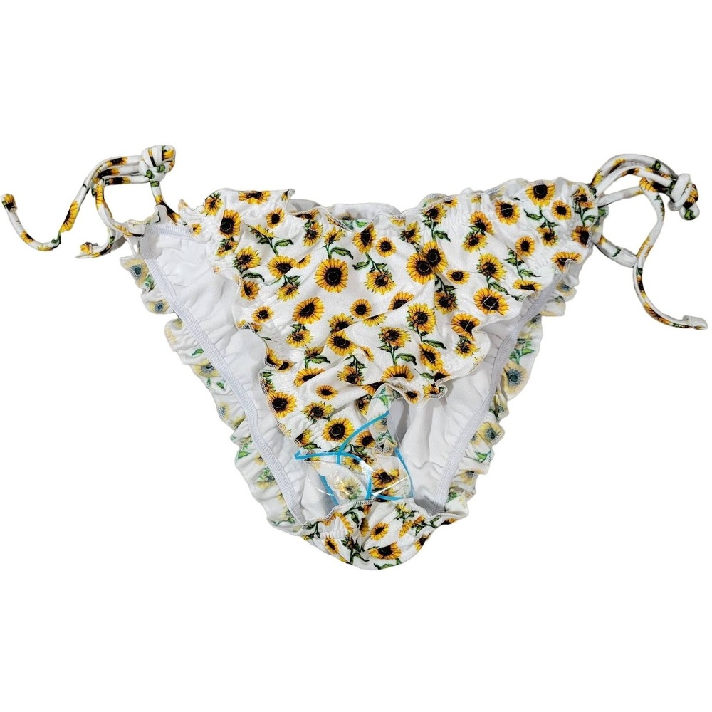 ASOS‎ Design Sunflower Print Flutter Edge Bikini Bottoms White Yellow Size US 10